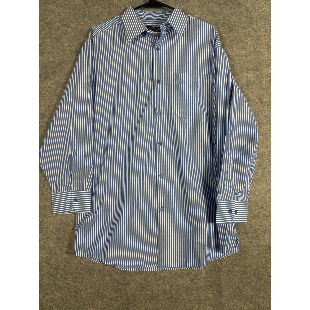 Haband Executive Division Mens Blue White Pinstripe Button Down Shirt Size 17M